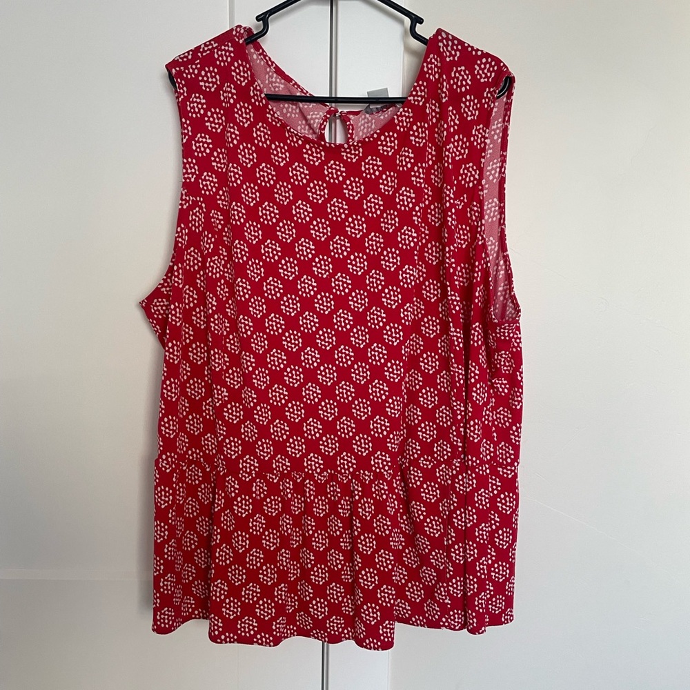 Red and White Sleeveless Blouse